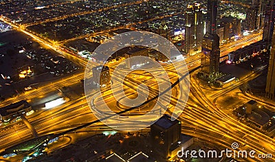 A stunning view of the freeways in downtown Dubai UAE Stock Photo