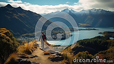 Stunning View Of New Zealand's Lake: A Hiker's Journey Stock Photo