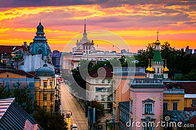 Stunning view over Russian Church and other landmarks in Sofia Bulgaria Editorial Stock Photo