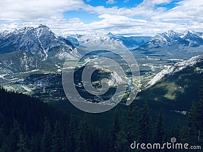 Stunning views of Banff National Park from Sulfur mountain ridge Stock Photo