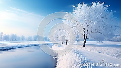 Stunning views of frozen rivers and enchanting landscapes Stock Photo