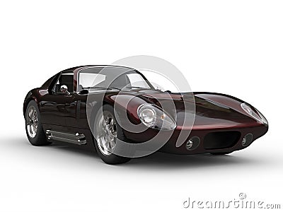 Stunning vintage race car - dark metallic red color - front view closeup shot Stock Photo