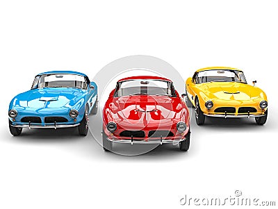 Stunning vintage sports cars in bright colors Stock Photo