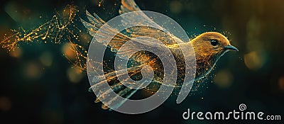 stunning visualization of bird in flight, showcasing intricate patterns and glowing elements Stock Photo