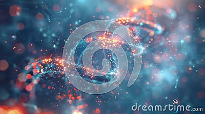 A stunning visualization of a DNA helix, represented as a dynamic flow of particles and light, symbolizing the intersection of Stock Photo