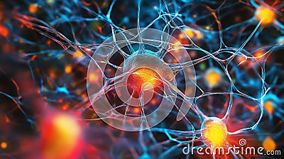 A stunning visualization shows interconnected neurons, highlighting intricate patterns of neural activity Stock Photo
