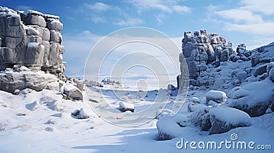 Stunning Vray Render: Majestic Snowy Landscape With Rock Formations Stock Photo