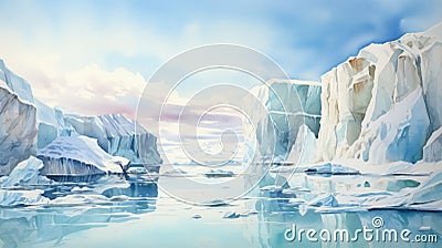 Glacier Of Australia Realistic Watercolor Painting Of Icebergs Stock Photo