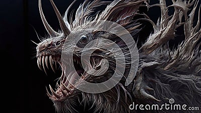 Fierce Dragon Roaring in the Dark - AI generated Illustration, realistic Stock Photo