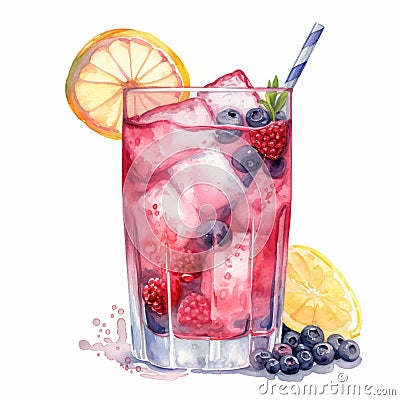 Realistic Watercolor Illustration Of A Vodka Tonic Cocktail Cartoon Illustration