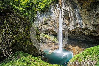 Stunning waterfall in Switzerland near Klausenpass, Canton Glarus, Switzerland, Europe Stock Photo