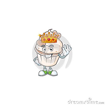 A stunning of white cream love cupcake stylized of King on cartoon mascot style Vector Illustration