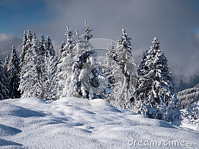 a beautiful snowy landscape in the Alps in France Stock Photo