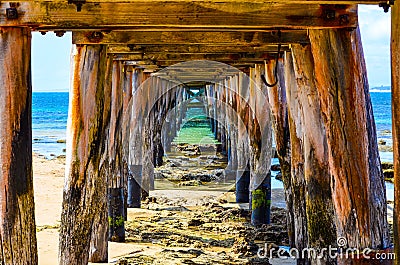 Underside of the pier at Point Lonsdale in Victoria, Australia. Stock Photo