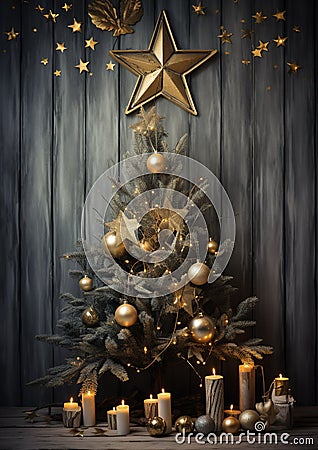 A stunningly adorned Christmas tree adorned with sparkling ornaments. generative AI Stock Photo