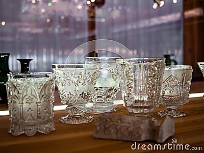 Stunningly beautiful crystal products. Vases, wine glasses and decorative glassware Editorial Stock Photo