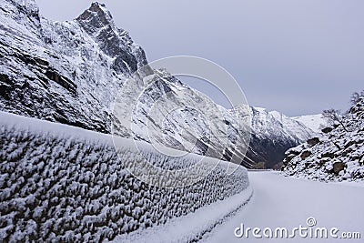 Stunningly beautiful winter view of Norwegian road Stock Photo
