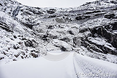 stunningly beautiful winter view of Norwegian road Stock Photo