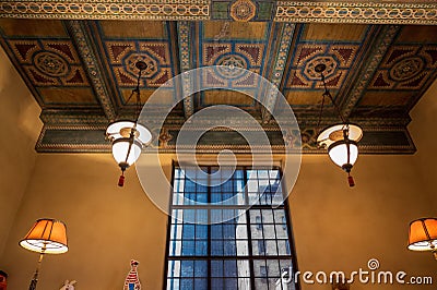 Stunningly intricate ceiling of the Los Angeles County Library, in Los Angeles, United States Editorial Stock Photo