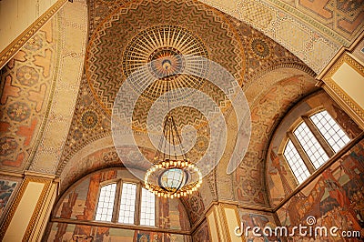 Stunningly intricate ceiling of the Los Angeles County Library, in Los Angeles, United States Editorial Stock Photo