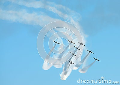Stunt planes in formation Stock Photo