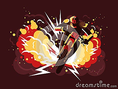 Stuntman on motorcycle Vector Illustration