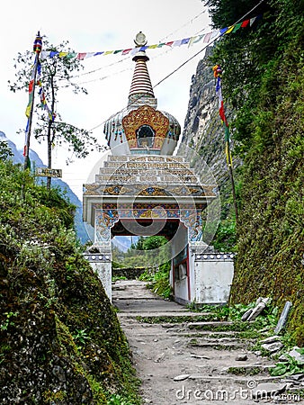 Stupa entrance to Talekhu from Chame, Nepal Editorial Stock Photo