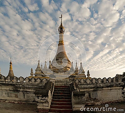 Stupa near Maha Aungmye Bonzan temple at sunset, Ava Myanmar Stock Photo