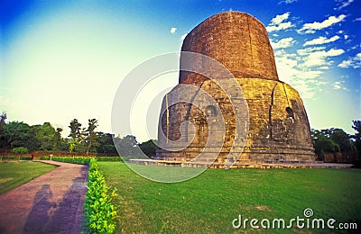 Stupa from Sarnath buddhist temple Stock Photo