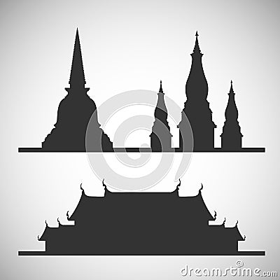 Stupa and temple silhouette Cartoon Illustration