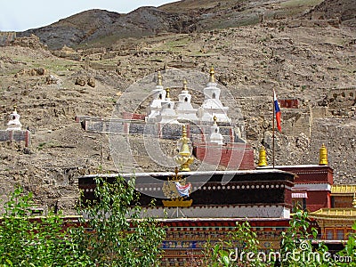 Stupas at the the buddhist Sakya Monastery, Tibet, China Stock Photo