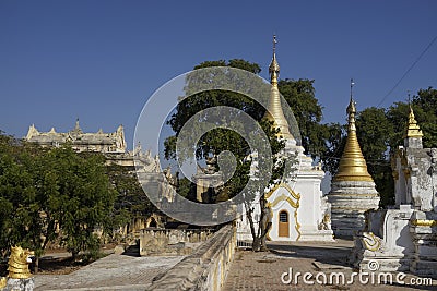 Stupas of Maha Aung Mye Bonzan Monastery (Inwa, Myanmar) Stock Photo