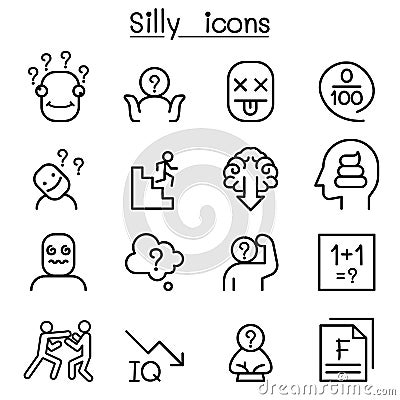 Stupid, foolish, Silly icon set in thin line style Vector Illustration