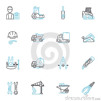 Sturdy construction linear icons set. Durable, Strong, Robust, Reliable, Tough, Solid, Resilient line vector and concept Vector Illustration