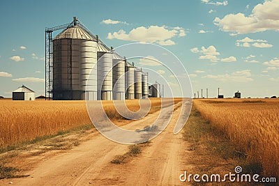 Sturdy Grain silos countryside. Generate Ai Stock Photo