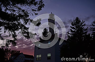 Sturgeon bay canal Port lighthouse coast guard station Light at sunset Stock Photo