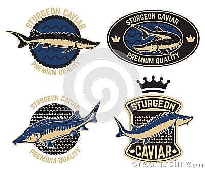 Sturgeon caviar label template. Design element for logo, label, emblem, sign, poster. Vector Illustration