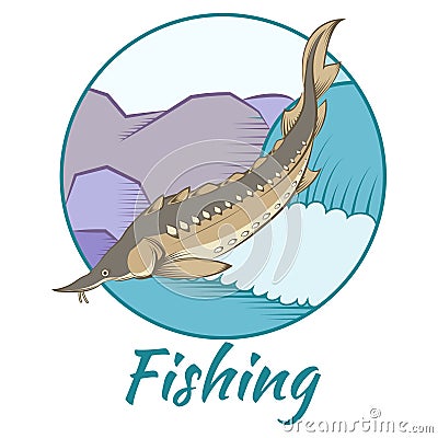 Sturgeon fishing banner Vector Illustration