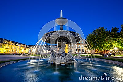 Stuttgart Castle square Schlossplatz Neues Schloss with fountain travel by night in Germany Stock Photo