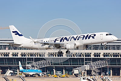 Finnair Embraer 190 airplane Stuttgart airport Editorial Stock Photo