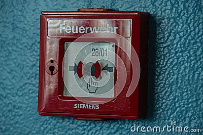 fire alarm on a wall Editorial Stock Photo