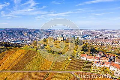 Stuttgart Grabkapelle grave chapel WÃ¼rttemberg Rotenberg vineyard aerial photo autumn in Germany Stock Photo