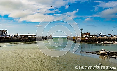 Stutting view of Le Treport harbor overlooking the Atlantic Ocean at low tide Editorial Stock Photo