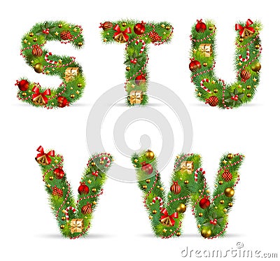 STUVW, christmas tree font Vector Illustration