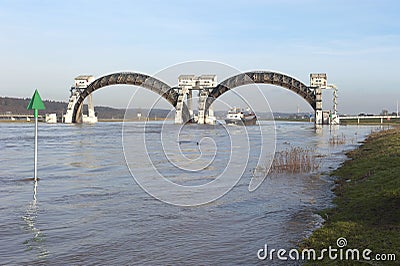 Stuw Driel, the weir in river Rhine (Nederrijn, th Stock Photo