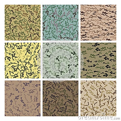 Style Camouflage Khaki Seamless Pattern Set Vector Vector Illustration