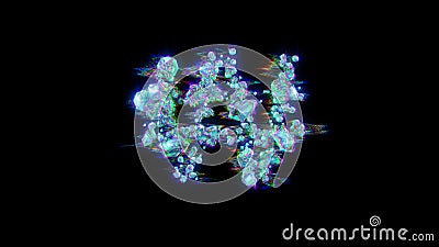 Style cybernetical blue distorted font - won sign on black, isolated - object 3D rendering Cartoon Illustration