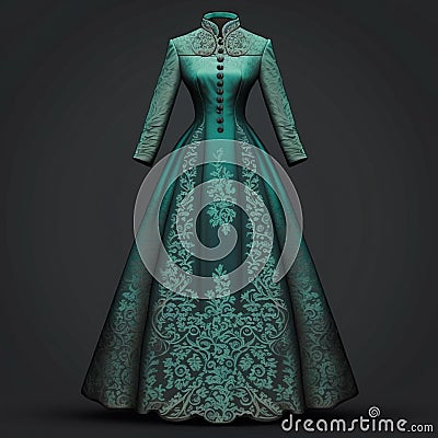 style fashion evening wedding dress retro long dress clothing design. luxury. Cartoon Illustration