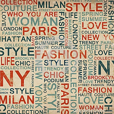 STYLE and FASHION word cloud concept. Cartoon Illustration