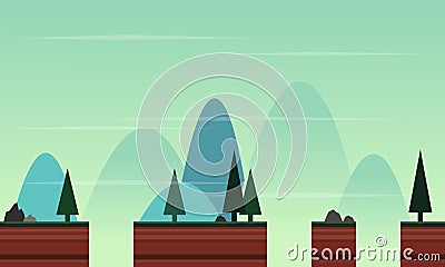 Style game background with landscape cartoon Vector Illustration